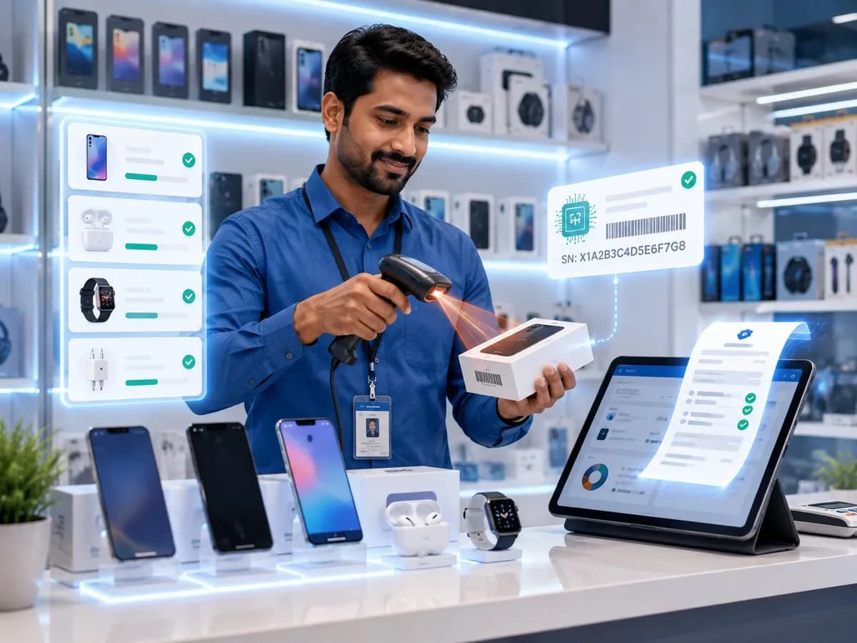 Electronics store owner billing a customer with Accountune software
